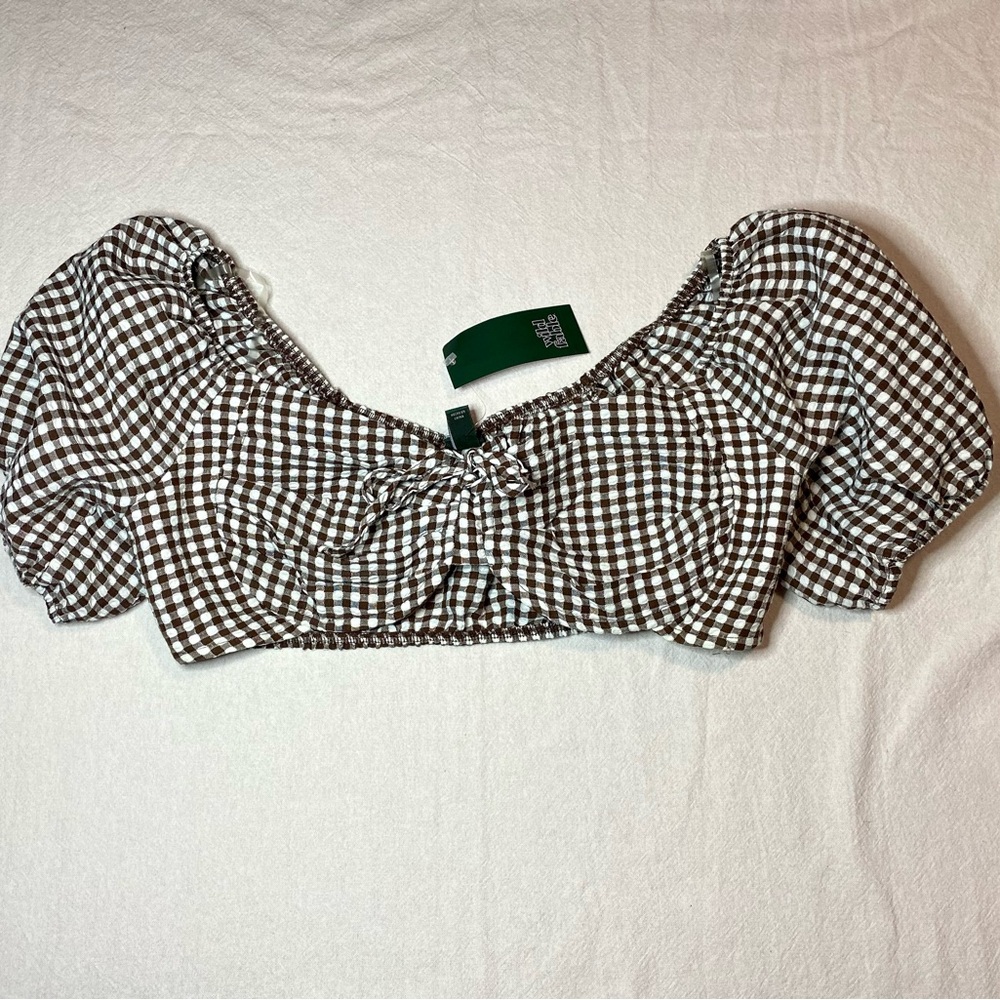 Wild Fable Brown Gingham Underwire Crop Top With Tie Size Large NEW WITH TAGS